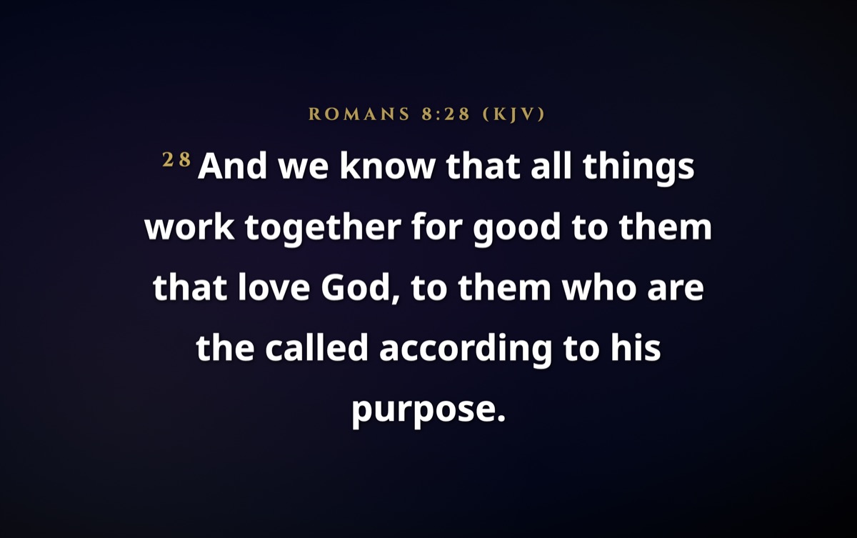 Romans 8:28 on the projector